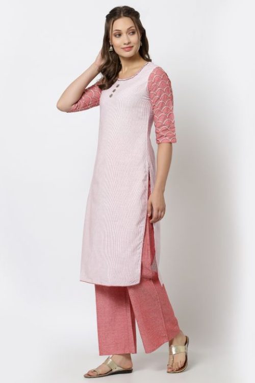 cotton woven kurta with cotton plazzo set