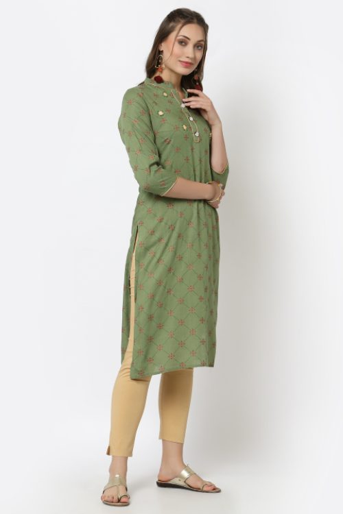 rayon printed kurta with handwork