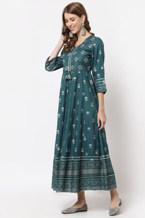 rayon printed gown with embroidery