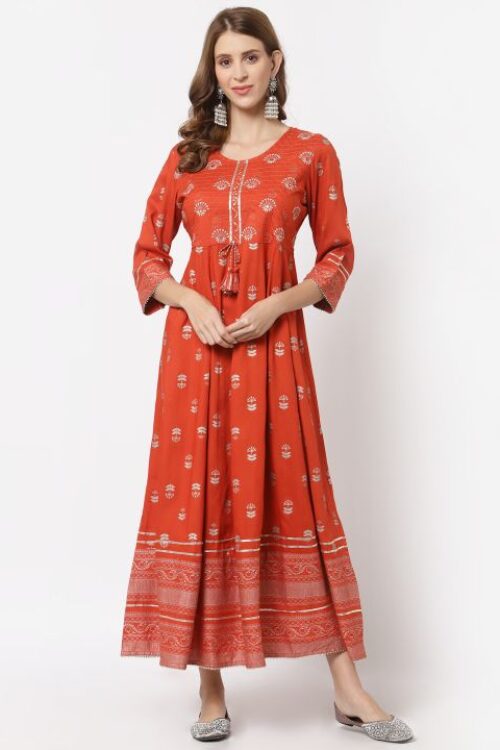 rayon printed gown with embroidery