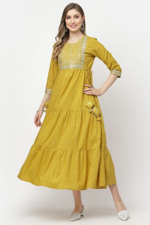 cotton solid embroidered gown