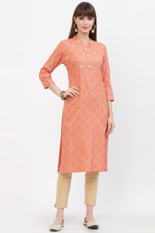 rayon printed kurta with handwork