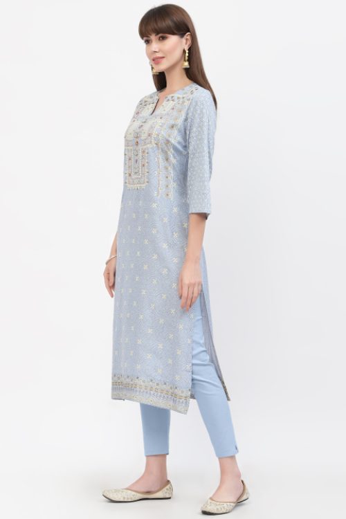 rayon printed kurta with handwork