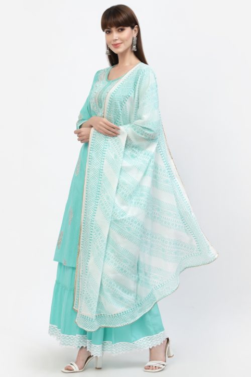 cotton embroidered printed kurta with printed duptta & bottom