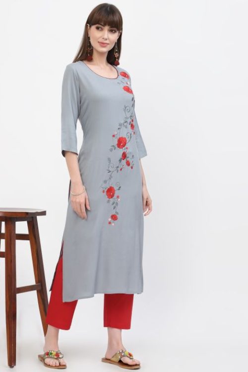 rayon embroidered kurta