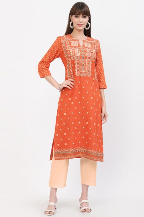 cotton printed kurta with handwork