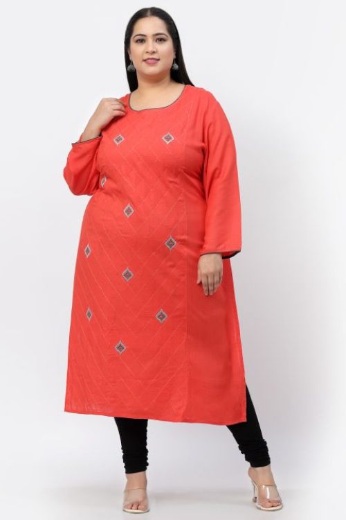 rayon embroidered plus size kurta