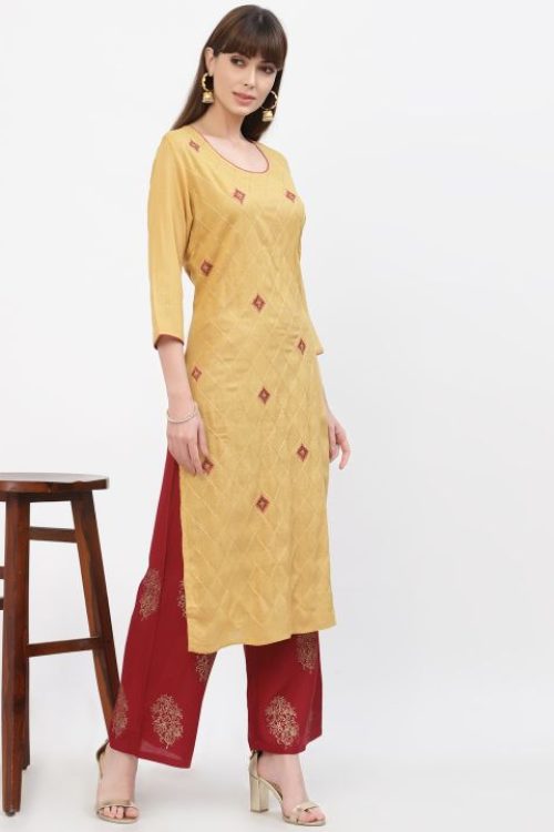 rayon embroidered kurta with plazzo