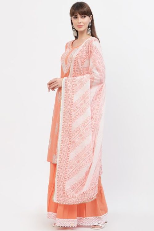 cotton embroidered printed kurta with printed duptta & bottom