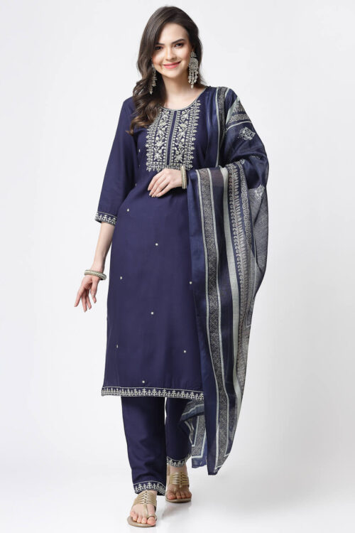 multi colour embroidery on kurta with digital printed duptta