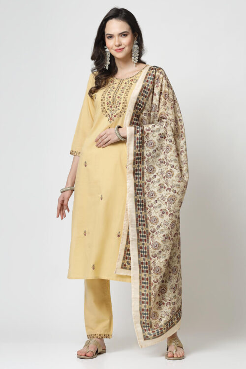 multi colour embroidery on kurta with digital printed dupatta