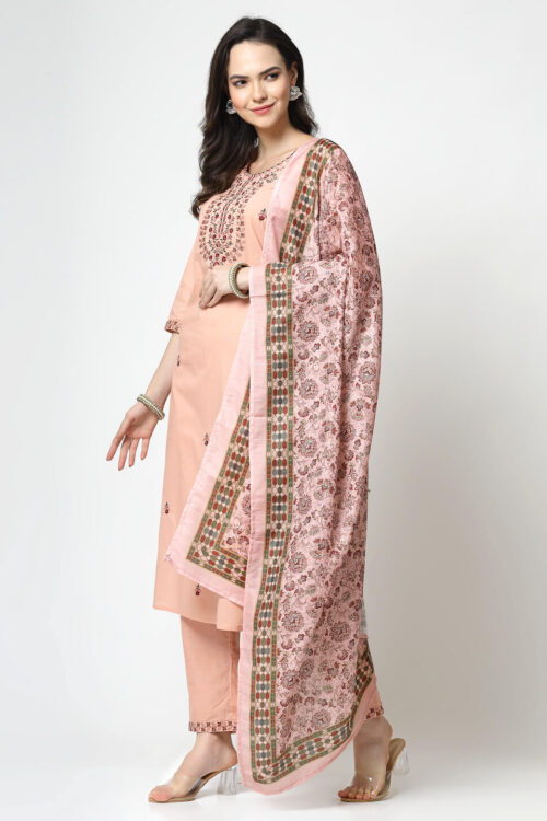 multi colour embroidery on kurta with digital printed dupatta