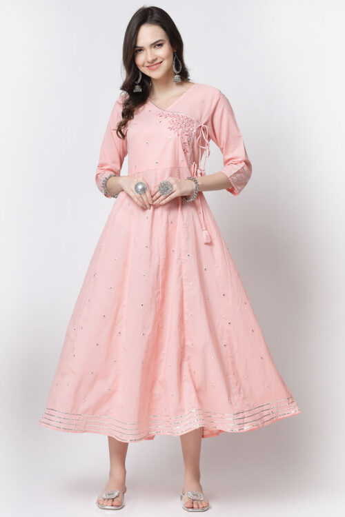 Cotton angrakha gown with embroidery