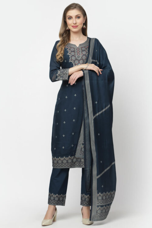 Muslin printed kurta with printed bottom & duptta