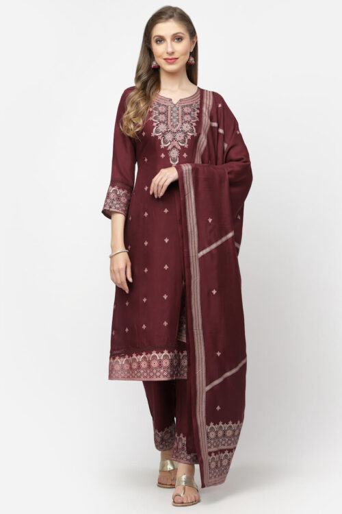 Muslin printed kurta with printed bottom & duptta