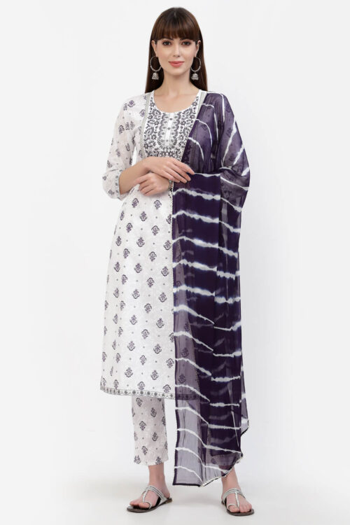 cotton embroidered printed kurta with printed duptta & bottom