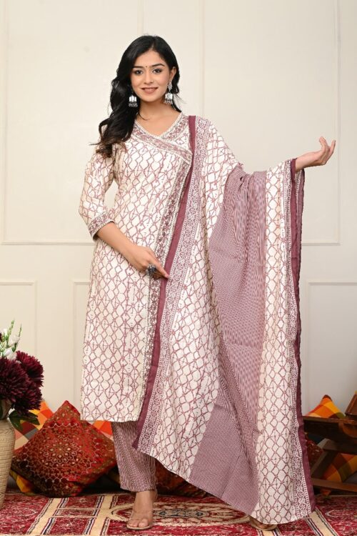 muslin angrakha embroidered kurta with heavy tussles