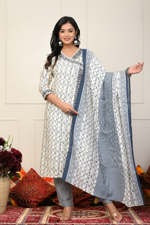 muslin angrakha embroidered kurta with heavy tussles