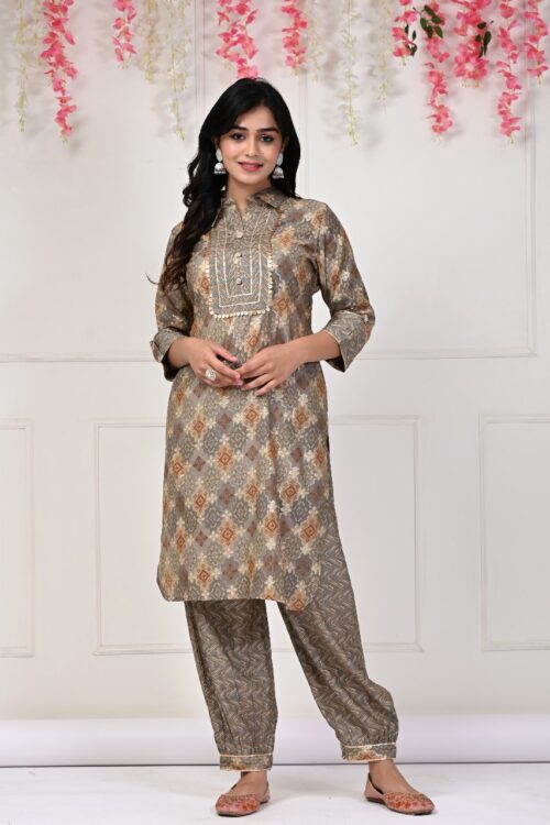 muslin printed  kurta with gota work